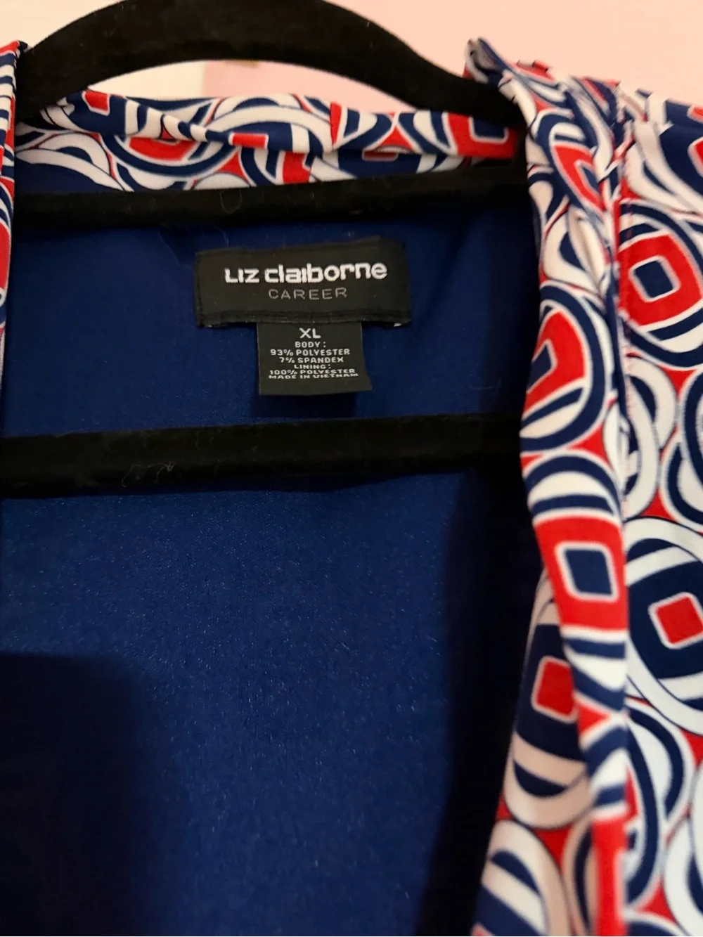 Liz Claiborne Navy, Red & White Geometric Wrap Dress